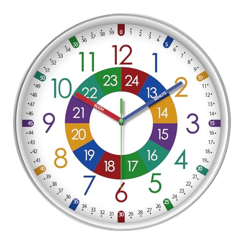 XFM Colorful Teaching Time Wall Clock 12 Inch for Kids Room Classroom - color: Colorful5, size: 12 Inch-1pcs