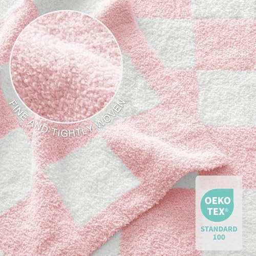 Exclusivo Mezcla Checkered Knit Blanket Twin Size for Bed, Pink - color: Pink, size: Twin (60"x80")