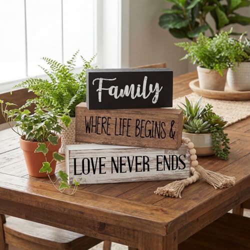 Yuntau 4 Pcs Farmhouse Tabletop Decor Wood Stacked Sign Blocks Family - style: Famliy