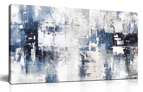 Prepeyssee White and Blue Abstract Canvas Wall Art for Living Room Bedroom Home Office Large Modern Grey Abstract Canvas Prints Picture Ready to Hang Size 20x40 - color: white, size: 20"L x 40"W