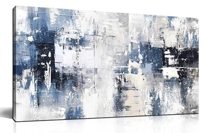 Prepeyssee White and Blue Abstract Canvas Wall Art for Living Room Bedroom Home Office Large Modern Grey Abstract Canvas Prints Picture Ready to Hang Size 20x40 - color: white, size: 20"L x 40"W