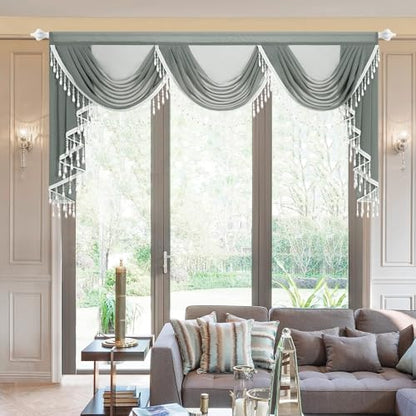 VOGOL Sheer Waterfall Valance with Tassels, 79 x 43, 1 Panel, Gray - color: Grey, size: 79"W x 43"L (Pack of 1)