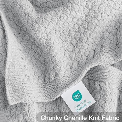 Whale Flotilla Summer Chunky Chenille Knit Throw Blanket for Couch Bed Sofa - color: Light Grey, size: Throw(50x60 Inch)
