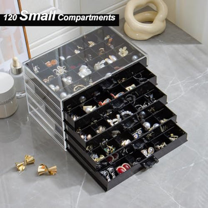 YUFONG Earring Storage Box Organizer 5 Drawers with 120 Small Compartments - color: Black