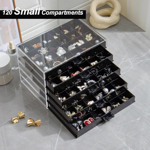 YUFONG Earring Storage Box Organizer 5 Drawers with 120 Small Compartments - color: Black