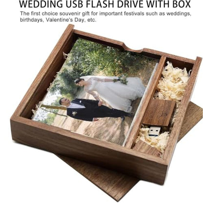 Wooden USB Flash Drive 32GB USB3.0 Wedding Flash Drive with Box - color: Walnut(WED Block USB+box-L), size: 32GB-3.0