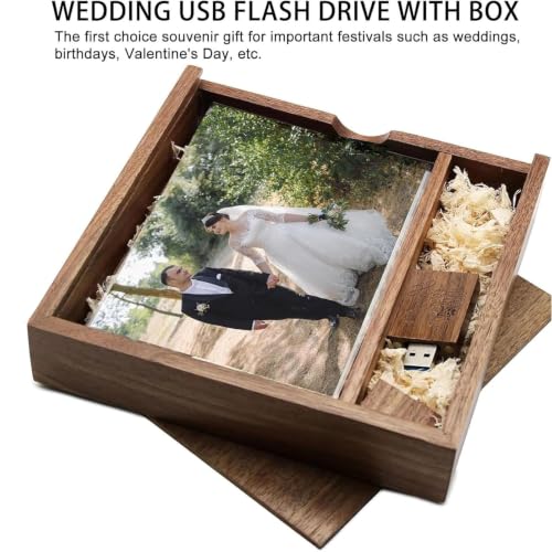 Wooden USB Flash Drive 32GB USB3.0 Wedding Flash Drive with Box - color: Walnut(WED Block USB+box-L), size: 32GB-3.0