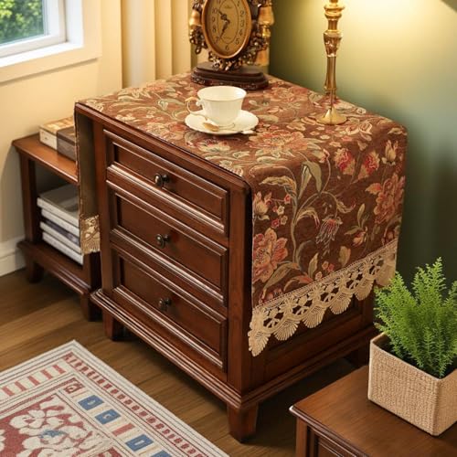 Nightstand Cover Lace Brown, Jacquard Floral Topper, 15.7x43.3 Inch - color: Brown, size: 43.3" x 15.7" (Rectangular)