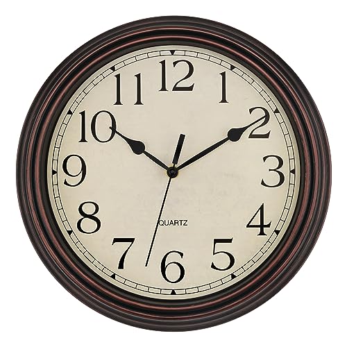Foxtop 14 Inch Retro Wall Clock Round Silent Battery Operated Clock, Bronze - color: Bronze Classic Vintage, size: 14 Inch