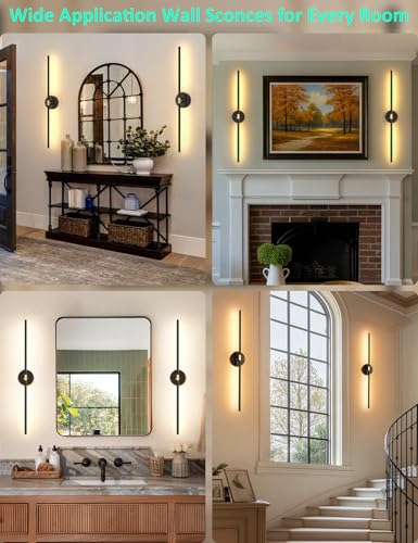Wall Sconces Battery Operated Set of 2, 10000mAh Rechargeable Wall Lights - color: Black