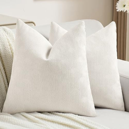 FUTEI Pack of 2 Chenille Throw Pillow Covers 24x24 Inch,Cream - color: Cream, size: 24" x 24" (Pack of 2)
