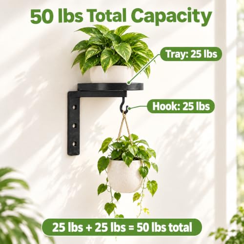 Wall Plant Holder Set of 2, Dual-Way Reversible Bracket for Extra Growth Space, Detachable Hooks, Metal Floating Flower Display Stand for Indoor Outdoor, Space Saving & Easy Assemble, Black - size: 2 Pack - 2-Way Wall Mount