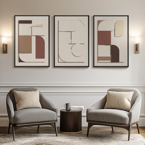 Large 3D Textured Neutral Abstract Framed Wall Art for Living Room, 3 Piece - color: Neutral --D, size: 20"w X 30"h X 3pcs