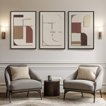 Large 3D Textured Neutral Abstract Framed Wall Art for Living Room, 3 Piece - color: Neutral --D, size: 20"w X 30"h X 3pcs