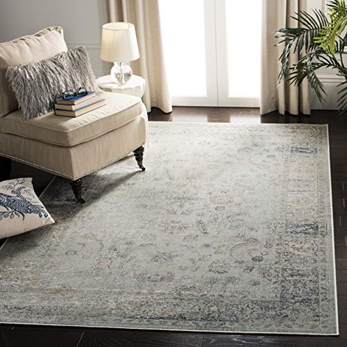 SAFAVIEH Vintage Collection Area Rug - 5'3" x 7'6", Light Blue, Oriental Distressed Viscose Design, Ideal for High Traffic Areas in Living Room, Bedroom (VTG120-7660) - color: Light Blue, size: 5'3" x 7'6" (Rectangular)