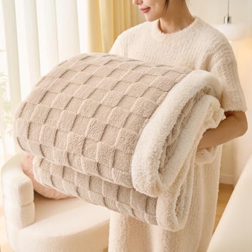 Gracelife Sherpa Fleece Throw Blanket for Couch, Flannel Fluffy Cozy Soft Thick Blanket for Bed, Home Decor Gifts for Women, Beige, 50x60 Inches - color: Beige, size: 50"*60"