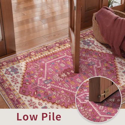 Ciicool 2x3ft Small Area Rug,Washable Boho Thin Mat for Entryway Kitchen - color: Fuchsia, size: 2' X 3' (Rectangular)