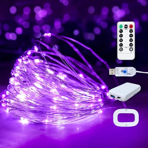 1 Pack USB Plug in Fairy String Lights,16ft 50 LED Copper with Remote and Timer, 8 Modes Waterproof Twinkle String Lights for Bedroom Indoor Party Wedding Christmas Decoration (Purple) - color: Purple, size: 1 Pack