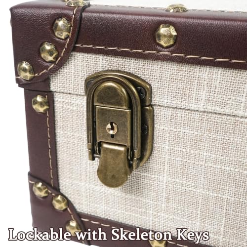 DreamsEden Small Wooden Keepsake Box with Handle, Linen-Fabric Surface
