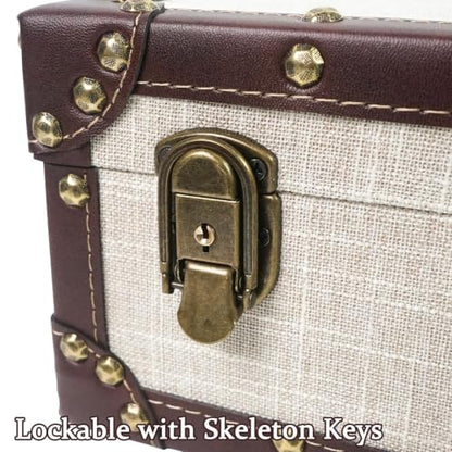 DreamsEden Small Wooden Keepsake Box with Handle, Linen-Fabric Surface