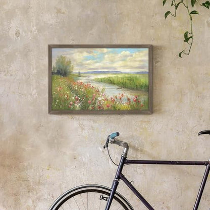 HILL WEST Countryside Stream Rustic Landscape Framed Wall Art, 24x16inch - color: Stream, size: 24"L x 16"W