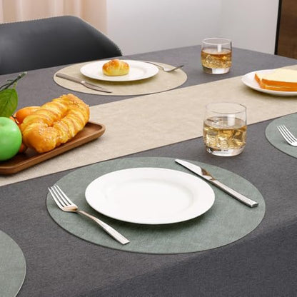 Myir JUN 14" Round Placemats Set of 4, Reversible Dual-Color Place Mats - color: Cream-white Sage Green
