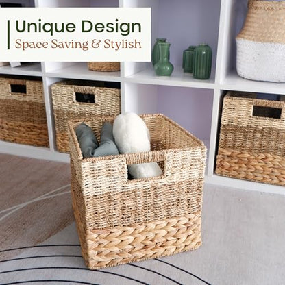 CHI AN HOME 11x11 Wicker Storage Cubes Storage Baskets For Shelves Set 4 - size: 10.5x10.5x10.5