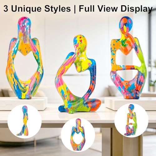 Graffiti Abstract Resin Thinker Statues Set of 3, Pop Art Home Décor - color: Graffiti D