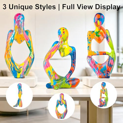 Graffiti Abstract Resin Thinker Statues Set of 3, Pop Art Home Décor - color: Graffiti D