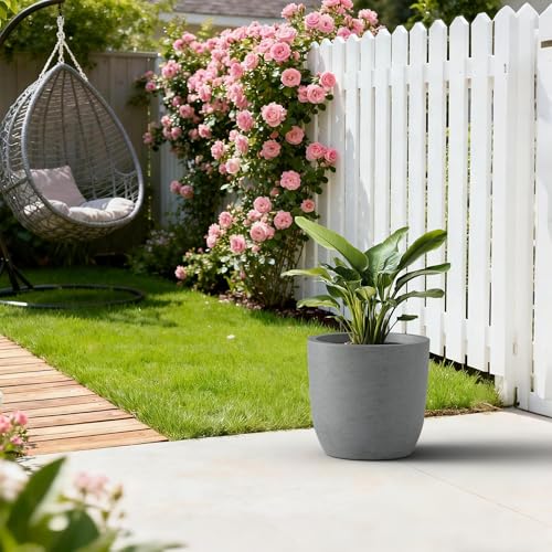 Kante Accent Round Curved Pale Gray Concrete Planter 13.3" Dia, Outdoor - color: Natural Concrete, size: 13.4"d