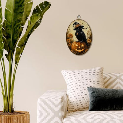 JQF Halloween Black Raven Halloween Oval Wall Decor Framed 444XW-YGH-fall - color: fall cow-2