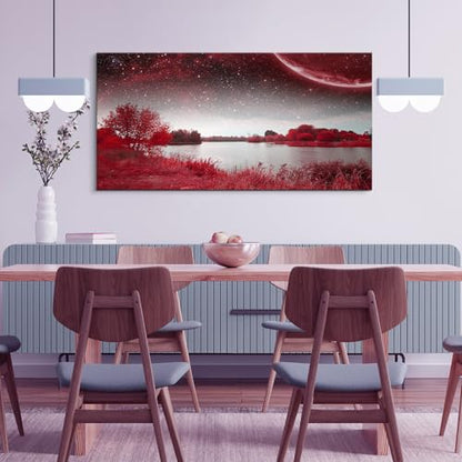 MHARTK66 Large Red Landscape Canvas Wall Art for Living Room,Meadow 60x30 - color: View Of Red Starry Sky Lake (Wrapped Canvas), size: 60"L x 30"W