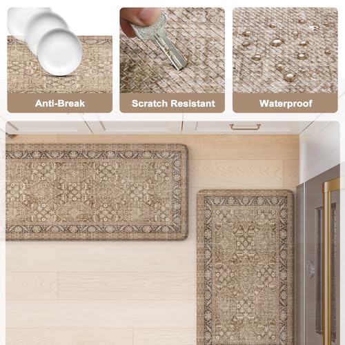 KIMODE Anti Fatigue Kitchen Mat, Cushioned Boho Kitchen Runner 17.3"x59" - color: Brown/Multi, size: 59"L x 17.3"W x 0.5"Th