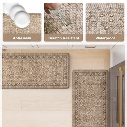 KIMODE Anti Fatigue Kitchen Mat, Cushioned Boho Kitchen Runner 17.3"x59" - color: Brown/Multi, size: 59"L x 17.3"W x 0.5"Th