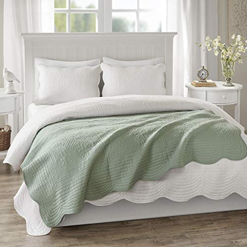 Madison Park Luxe Damask Stitching Throw Blanket, 60"x72" - color: Scalloped Edges Seafoam, size: 60"x72"