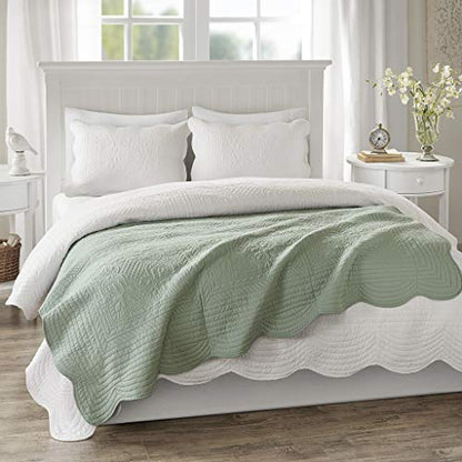 Madison Park Luxe Damask Stitching Throw Blanket, 60"x72" - color: Scalloped Edges Seafoam, size: 60"x72"