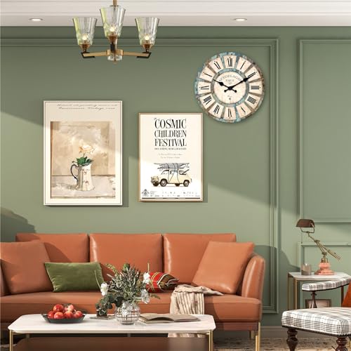 Retro Rustic Wooden Wall Clocks for Living Room 16 Inch - color: Blue1, size: 16 Inch