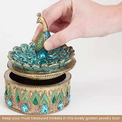 Bits and Pieces Peacock Jewelry Box Small Trinket Box
