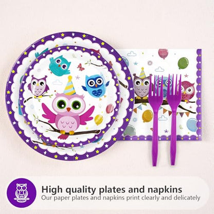 Grencian 96Pcs Owl Birthday Party Decorations for Boys Girls, Serves 24 - style: Owl Birthday Kit