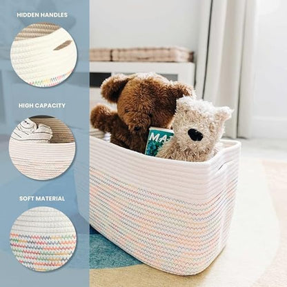 OrganiHaus Rainbow Baskets for Shelves, Set of 3, 15x9x10 - color: Stitches Rainbow