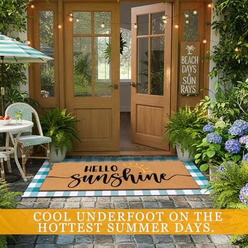 Tinideya 2 Pcs Large Hello Sunshine Layered Doormat Summer Front Door Mat - color: Blue, style: Sunshine