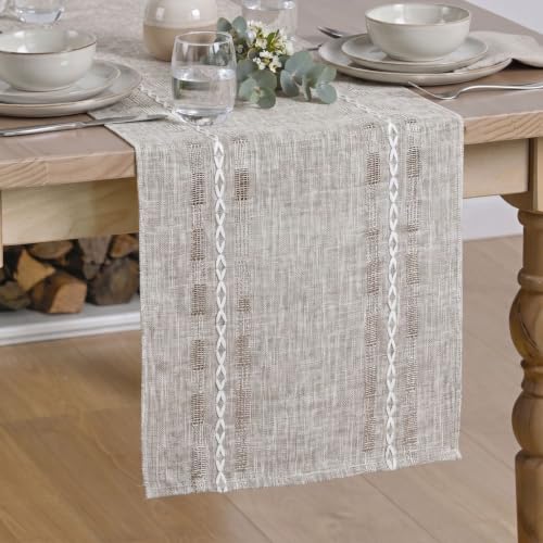 Artoid Mode Brown Embroidered Blend Farmhouse Hollow Table Runner, Seasonal Rustic Kitchen Dining Table Decoration for Home Party Decor 13x48 Inch - color: Brown, size: 13" x 48", Table Runner