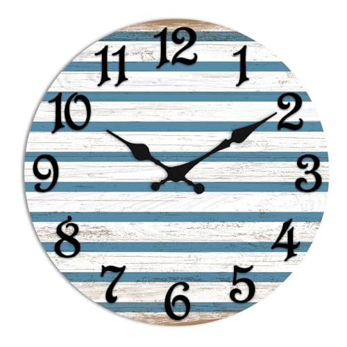 ArtSocket Round Wall Clock Silent Non-Ticking 8", Coastal - color: Farmhouse Rustic Coastal, size: 8in