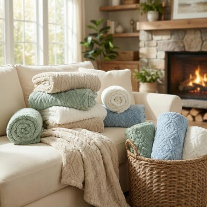 The Seacliff Blanket 50x60 Throw, Palm Sage Green – Lightweight Soft Fleece Throw Blanket for Couch, Breathable All Season, Coastal Wave Texture - color: Palm Sage Green, size: Throw 50x60