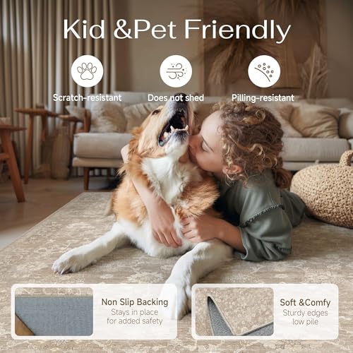 HUGEAR 5x8 Beige Neutral Area Rugs Washable Rug Carpet - color: Beige, size: 5' x 8' (Rectangular)