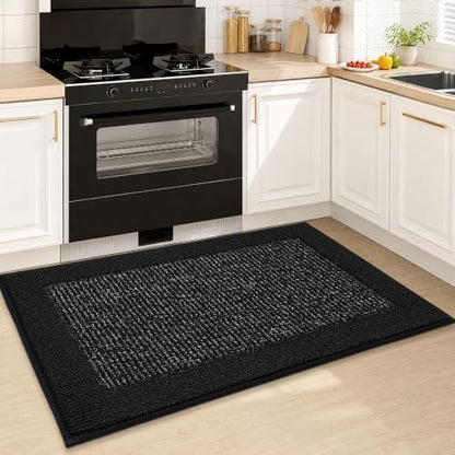 BEQHAUSE Kitchen Rugs 24"x36", Non Slip Kitchen Floor Mats Washable, Black - color: Black, size: 24" X 36" (Rectangular)