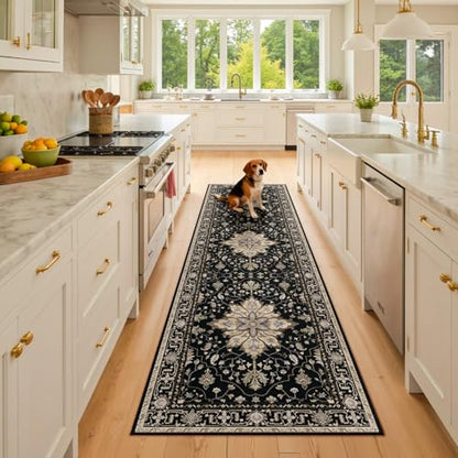 RELEANY Washable Area Rug, Runner 2'x8', Black/Neutral - color: Black/Neutral, size: 2' x 8' (Rectangular)