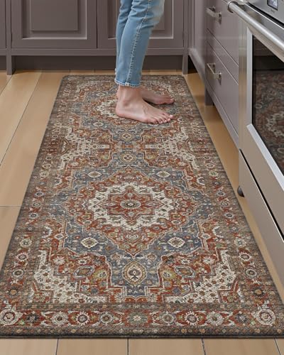 LUMI Kitchen Floor Mat Cushioned Anti Fatigue Runner Rug, 24"x59" - color: Rust Red & Blue, size: 59"L x 24"W x 0.4"Th