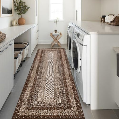 RUGSREAL Washable 2x10 Runner Rug for Hallway Kitchen Modern Runner Rugs - color: Brown, size: 2' x 10' (Runner)