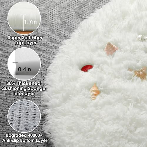 Cream White Fluffy Round Rug Circle Area Rugs 4ft for Kids Teen Bedroom - color: Cream White, size: 4' (Round)